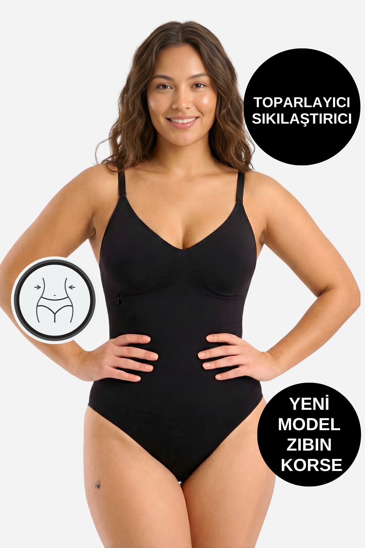 ALEXANDER HUD Kadın Sıkılaştırıcı Body Korse Siyah Renk Çıtçıtlı Toparlayıcı Askılı Şekillendirici İç Giyim Zıbın görsel 5