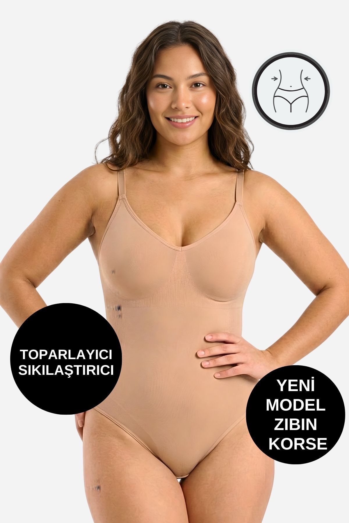 ALEXANDER HUD Kadın Sıkılaştırıcı Body Korse Ten Rengi Çıtçıtlı Toparlayıcı Askılı Şekillendirici İç Giyim Zıbın görsel 4