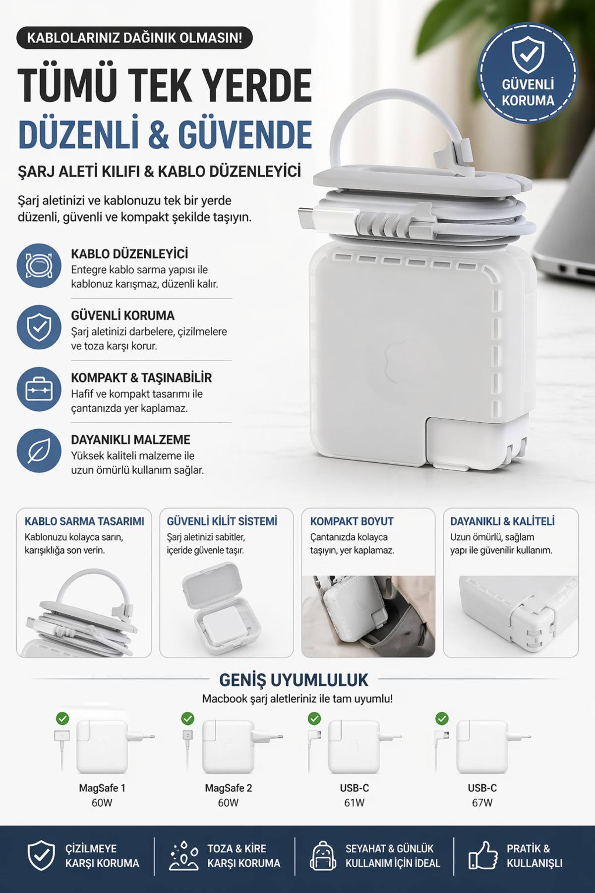 SyncCase Şarj Aleti Kılıfı Macbook Pro Magsafe 1-2 60w Type-c 61w