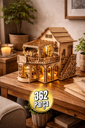eslazerkesim Işıklı Detaylı Kahve Dükkanı Diorama Maketi – Ahşap Hobi Seti