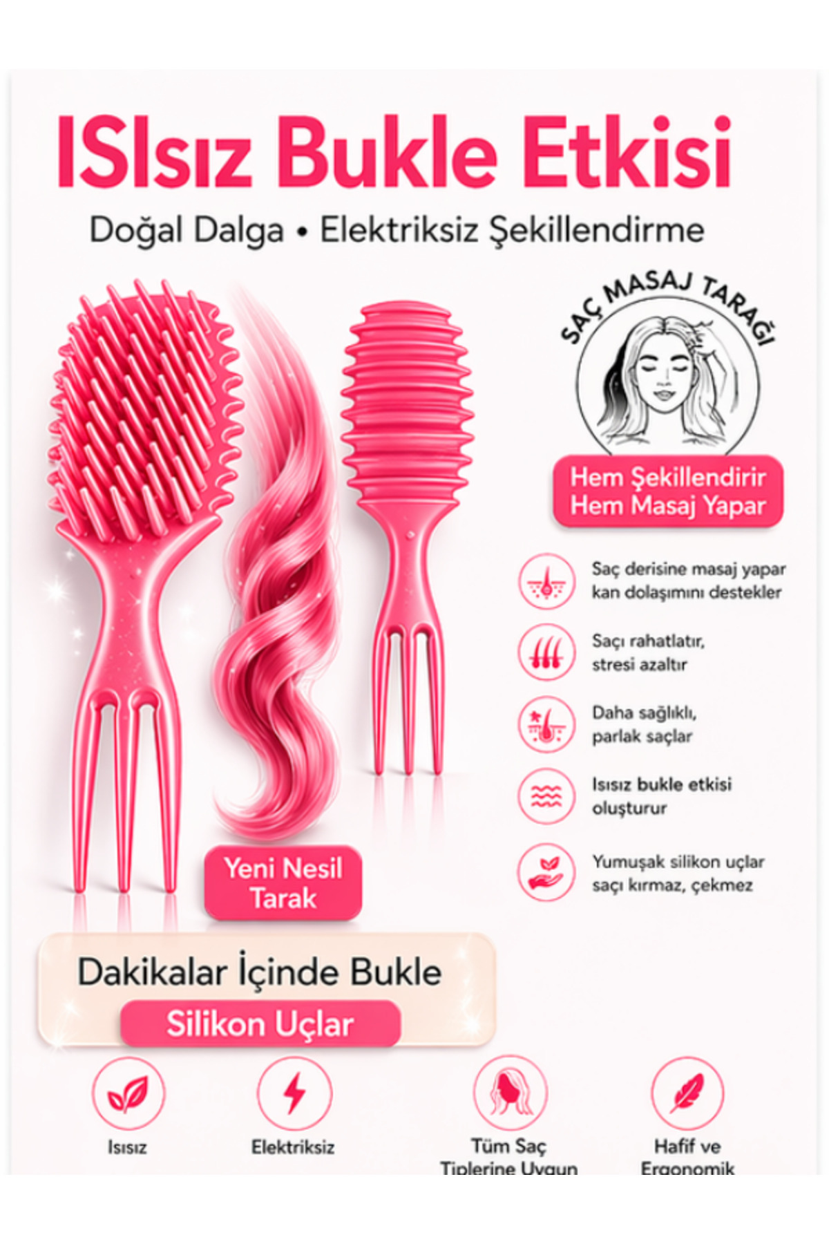 Saç Masaj Tarağı 3’ü 1 Arada Akıllı Saç Tarağı Bukle Tarağı Silikon Uçlu Saç Şekillendirici Tarak — صورتی slikonbuklepmbe001 — تصویر 5 از 8