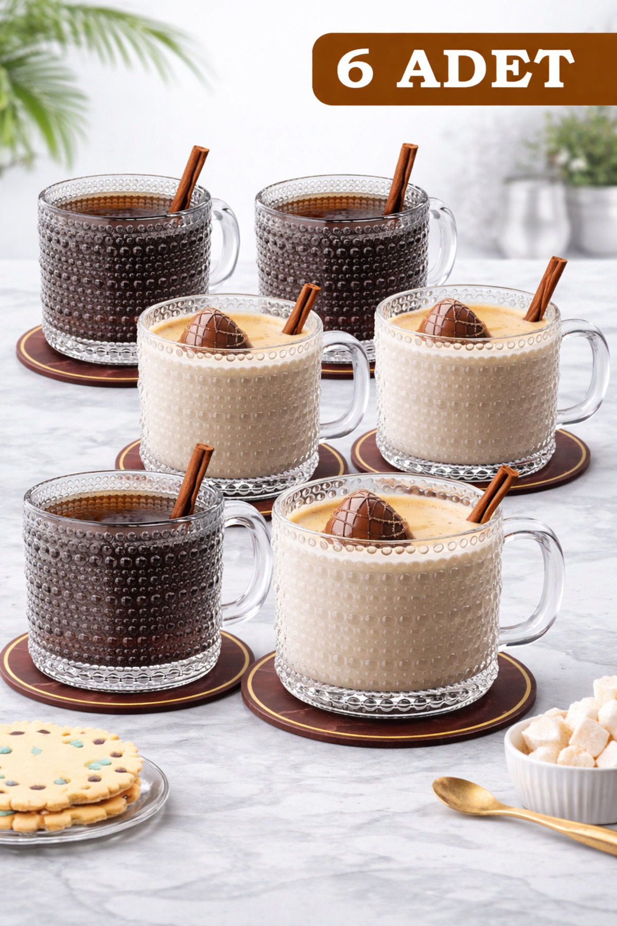 6-Piece Glass Tea, Coffee and Latte Cup Carnaval Pattern Special Design Luxury Mug Mug 300ml