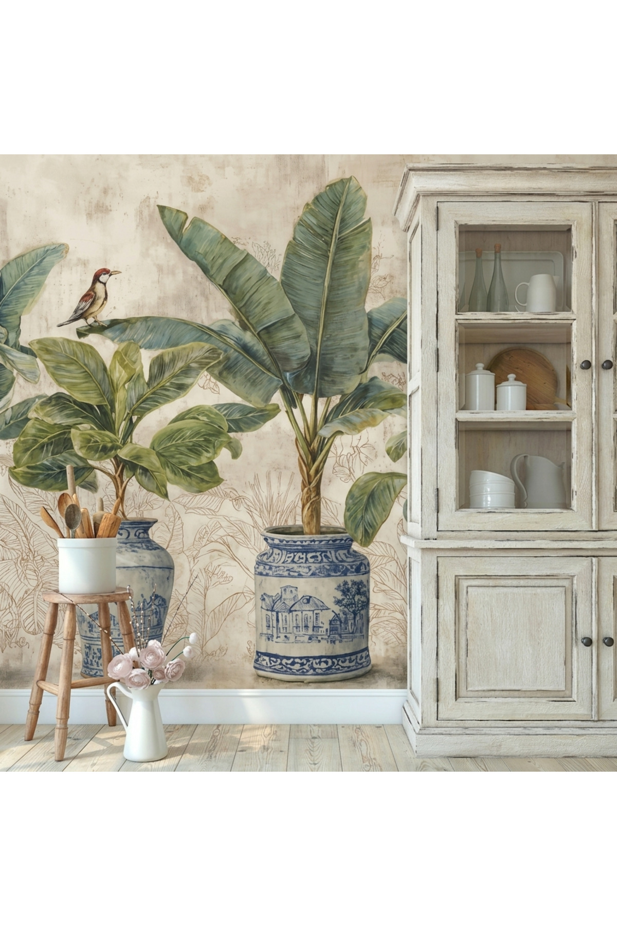 Tropical Plants 2 Potted Wallpapers. Textile One Piece Wallpapers