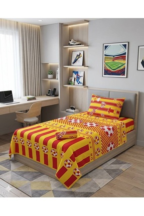 ŞENER HOME Taraftar Desenli Çarşafı Lastikli Tek Kişilik Pike Takımı - Sarı-K...