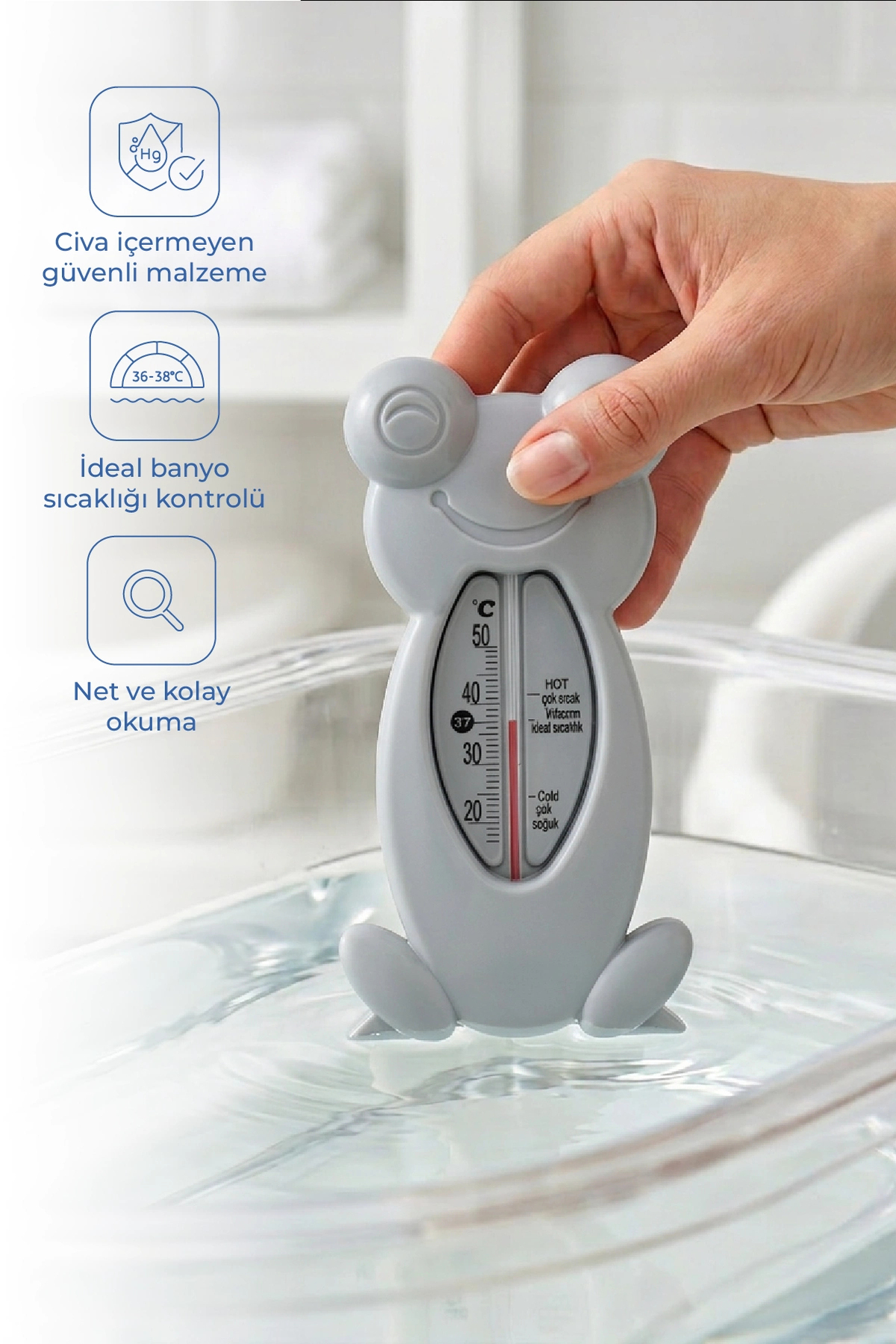 Baby Jem Frog Bathroom Room Thermometer Gray 381