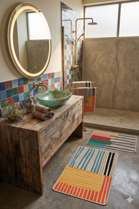 Homeilla 2’li Banyo Paspas Takımı - Çok Renkli Çizgili & Dama Çerçeveli Kayma...