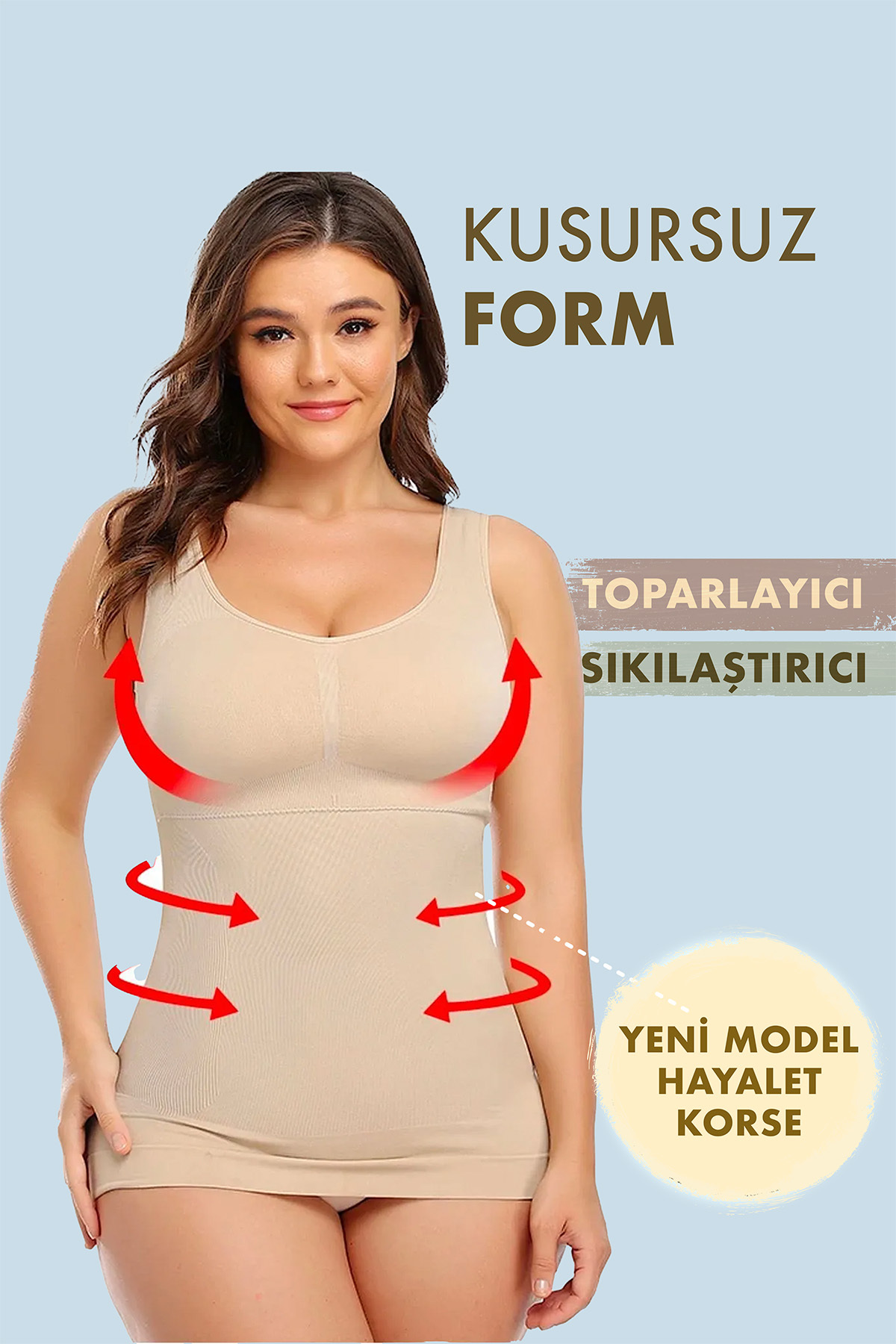 ALEXANDER HUD Kadın Toparlayıcı Korse Atlet Göğüs Göbek Bel Sıkılaştırıcı Seamless Dikişsiz Şekillendirici İki Beden İç Çamaşır Atlet Korse Ten Rengi görsel 6