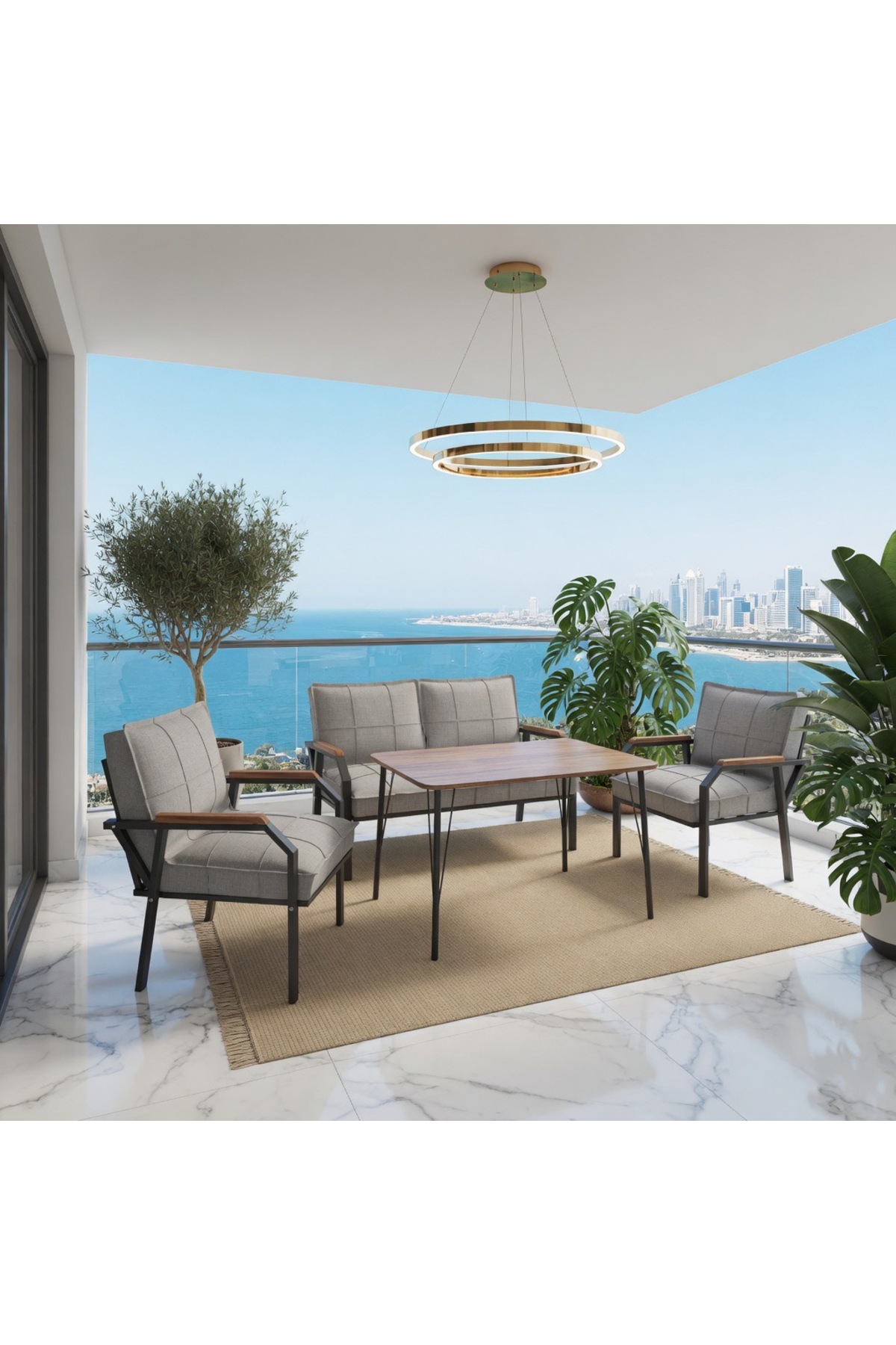 Imaginary Balcony, Garden, Cafe, Metal Sofa Sofa Set , Garden Furniture, 211 Coffee Table - Light Grey