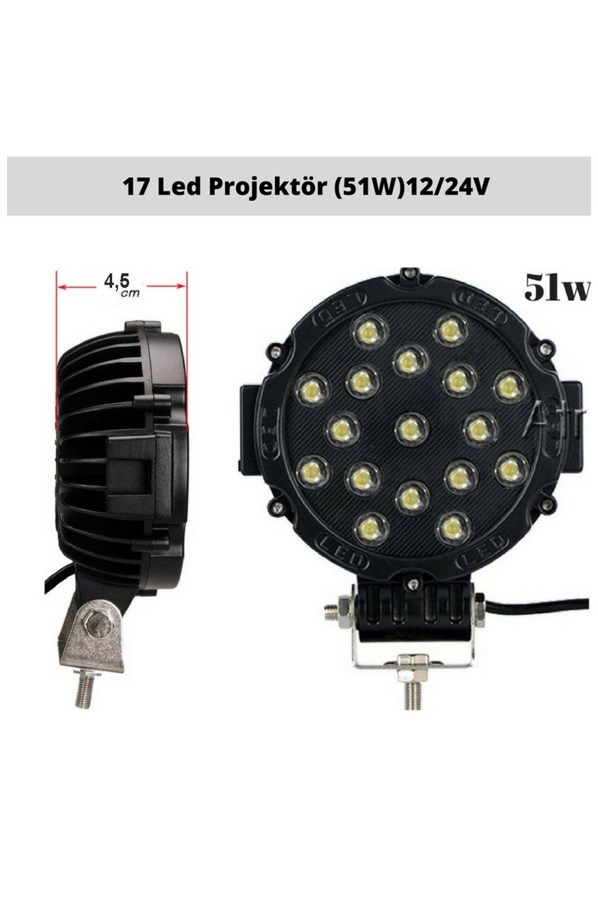Universal Off Road Sis Lambası 17 Ledli 51 Watt Siyah 4x4 Yayıcı