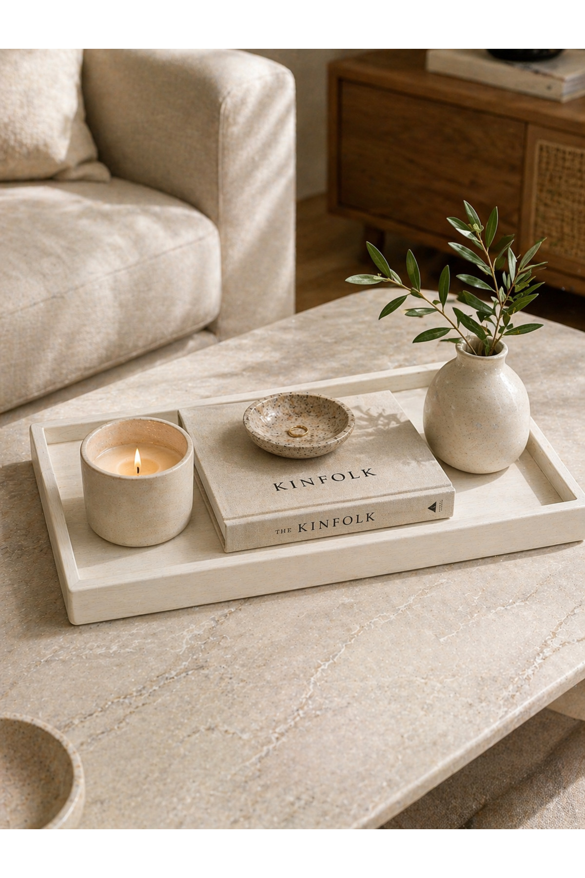Marbello 17X32 Marble Tray | Bathroom Dresuar Salon Decorative Organizer Presentation Tray Premium Design
