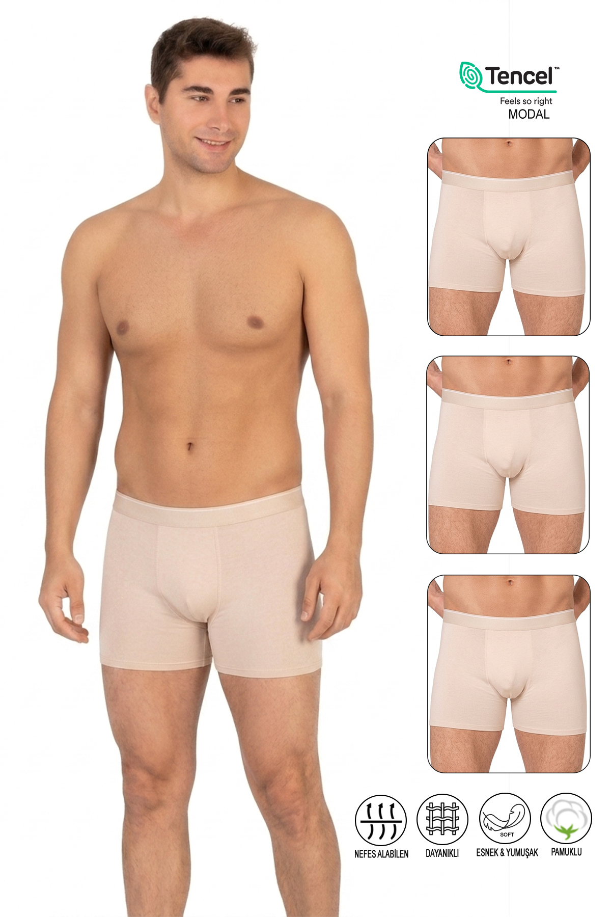 ÖZKAN underwear Özkan 11256 3'lü Paket Erkek Premium Kumaş Modal Pamuklu Esnek Yumuşak Boxer Şort