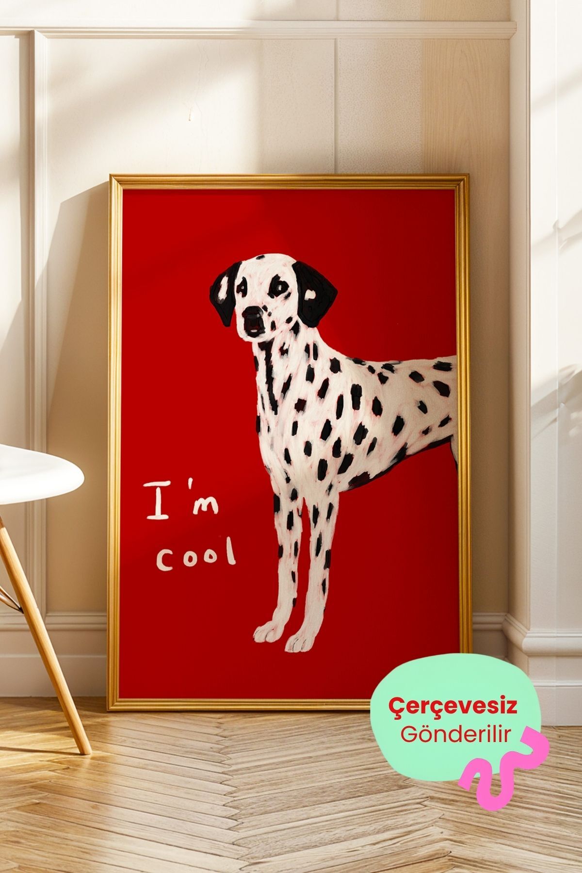 Dalmaçyalı Köpek Tablosu Kırmızı Modern Duvar Tablosu Dekoratif Poster Çerçevesiz