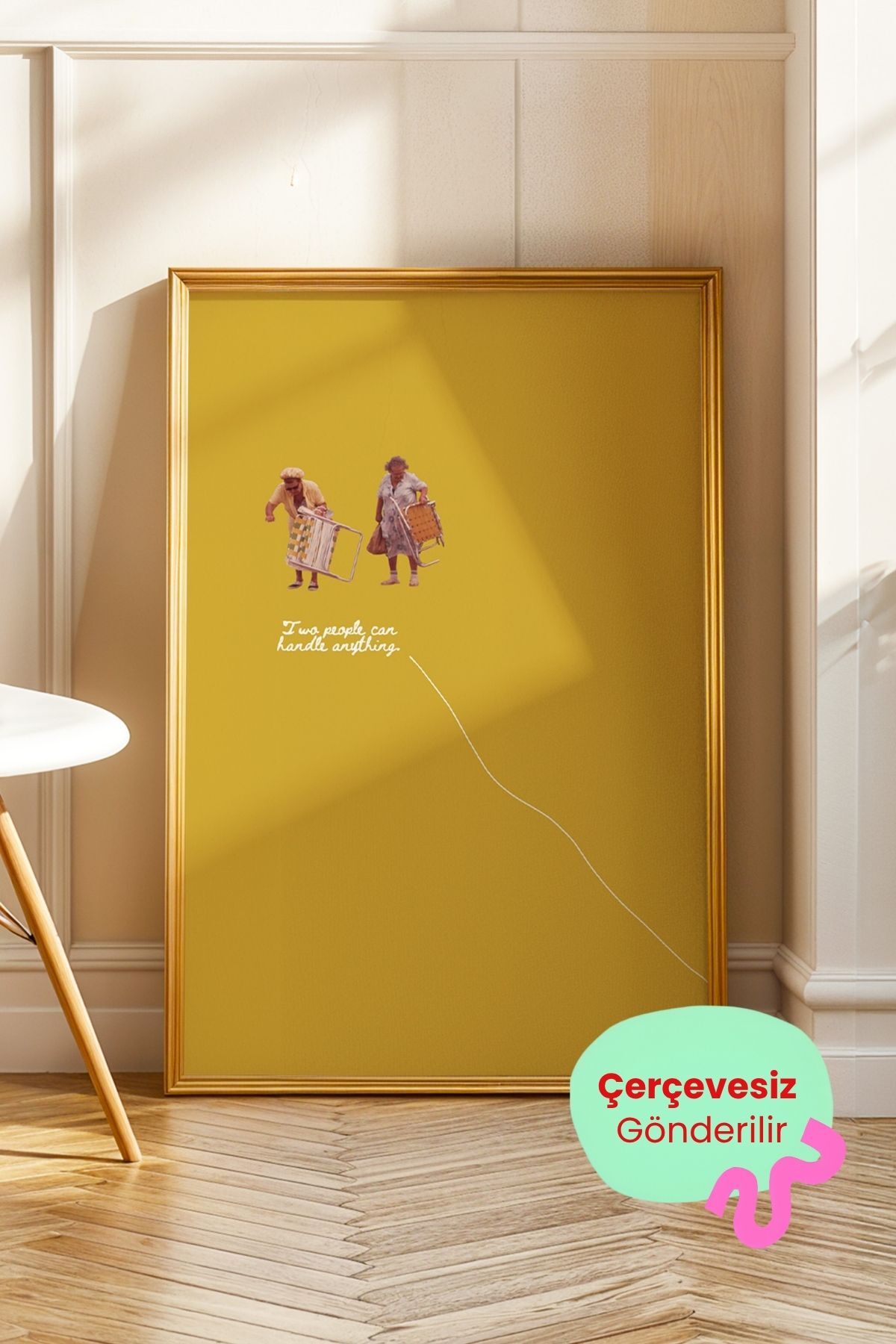 Hardal Sarı Kolaj Figürlü Modern Tablo Poster Duvar Dekoru Çerçevesiz