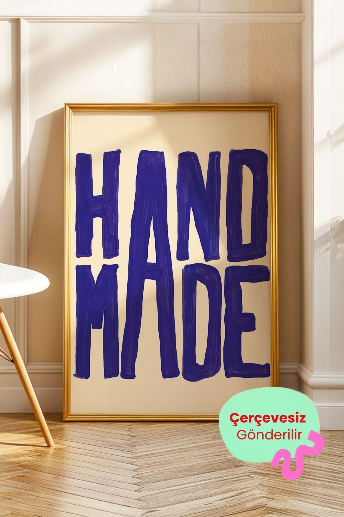 Mavi El Yazısı Tipografi Poster Modern Yazılı Duvar Dekoru Çerçevesiz
