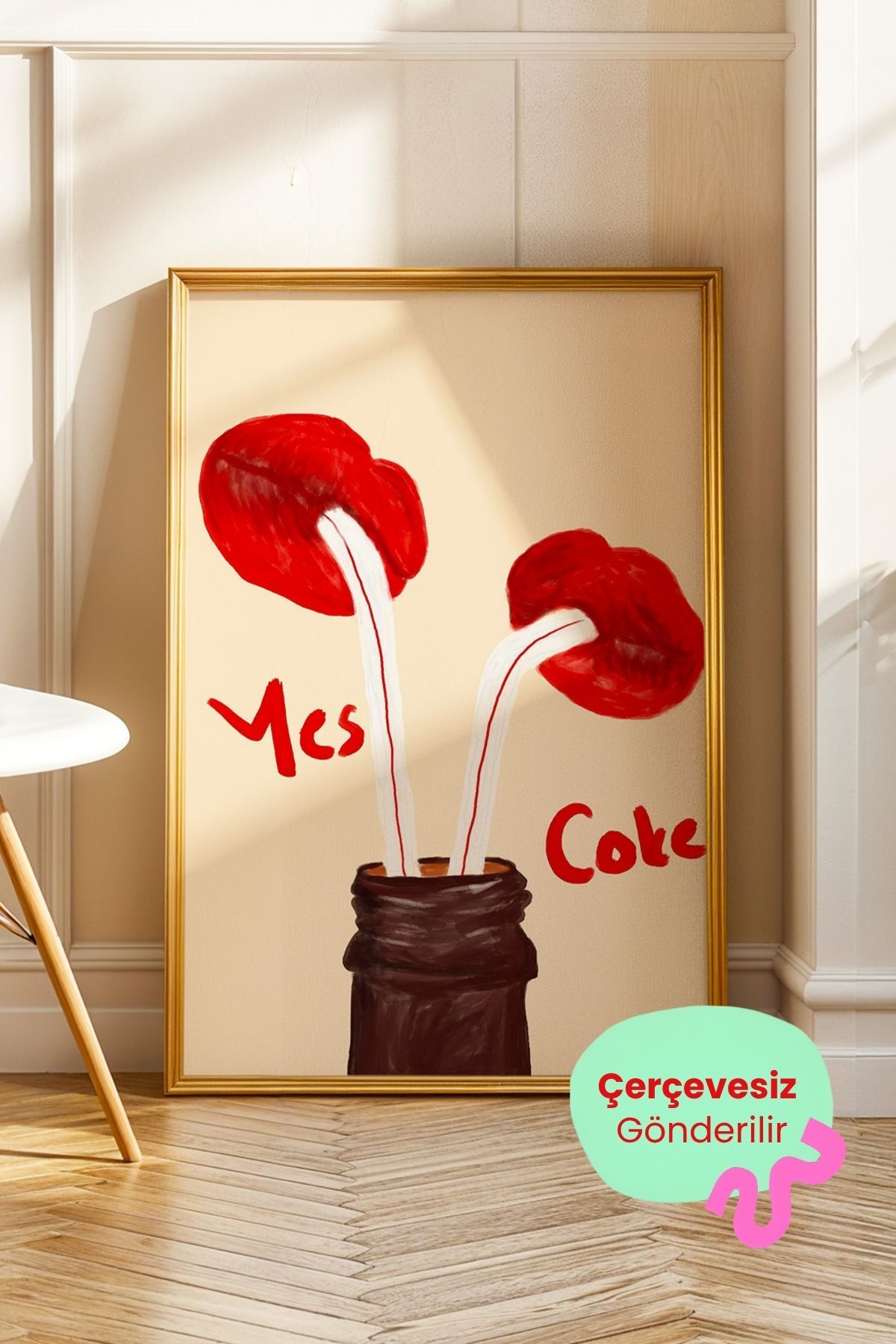 Kırmızı Dudak Figürlü Modern Sanat Posteri Dekoratif Duvar Tablosu Çerçevesiz