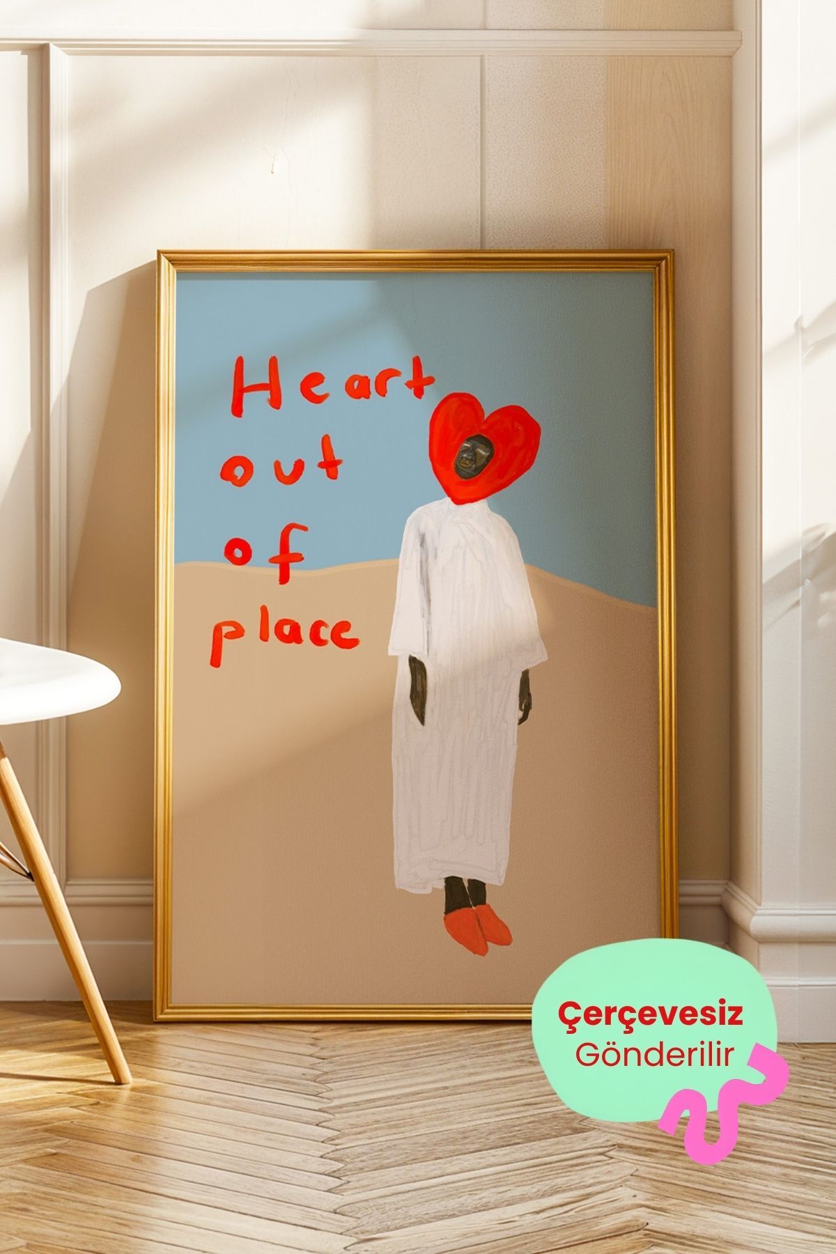 Kırmızı Kalp Figürlü Tablo Modern Sanat Posteri Çerçevesiz