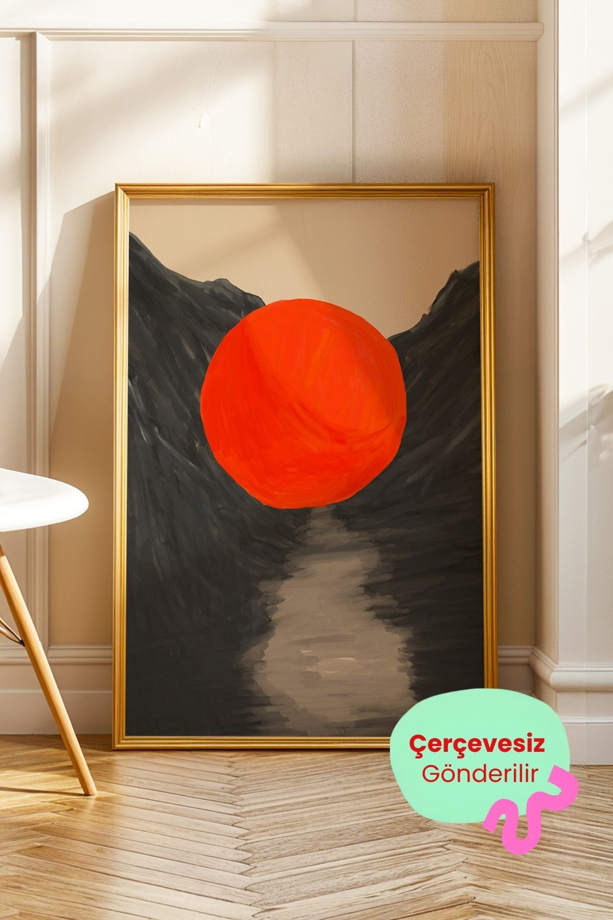 Kırmızı Güneş Manzara Tablosu Japon Sanatı Duvar Tablosu Dekoratif Poster – Çerçevesiz