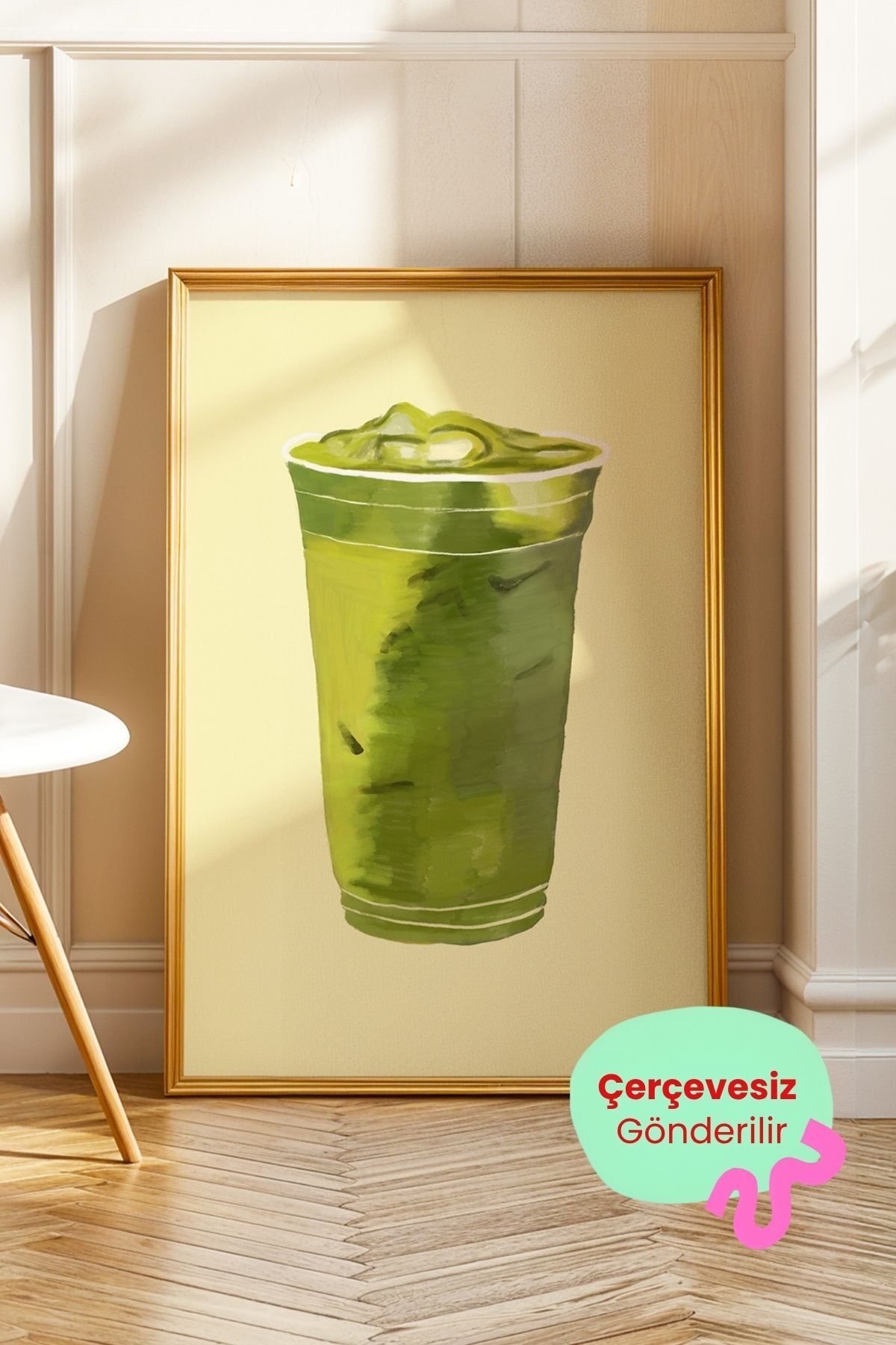 Matcha Tablo Modern Mutfak Poster Yeşil İçecek İllüstrasyon Duvar Dekoru Çerçevesiz