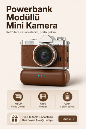 RoseandRoses Mini Dijital Kamera Powerbankli Flaşlı Video Foto Kamera Deri As...