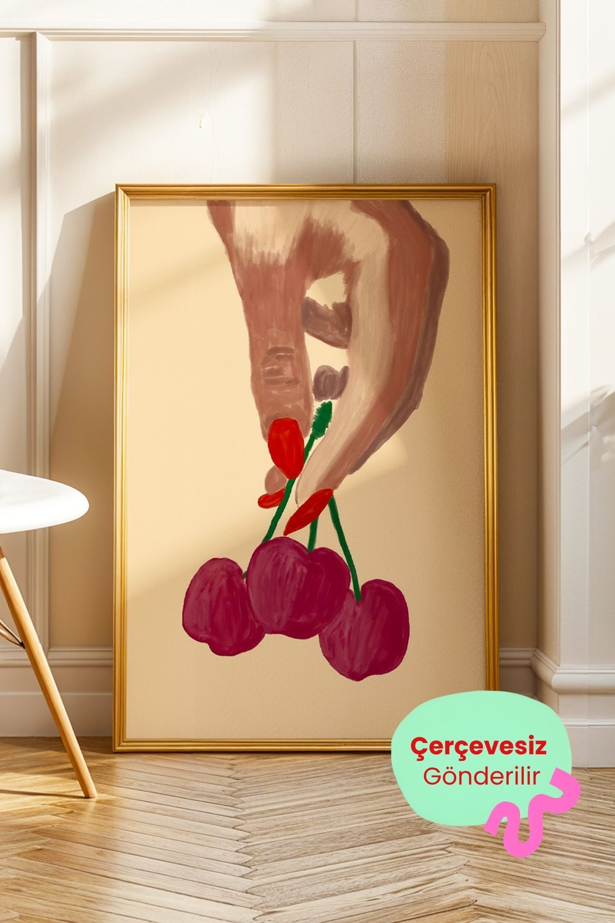 Kiraz Tablo Modern Meyve Poster Mutfak Duvar Dekoru Çerçevesiz