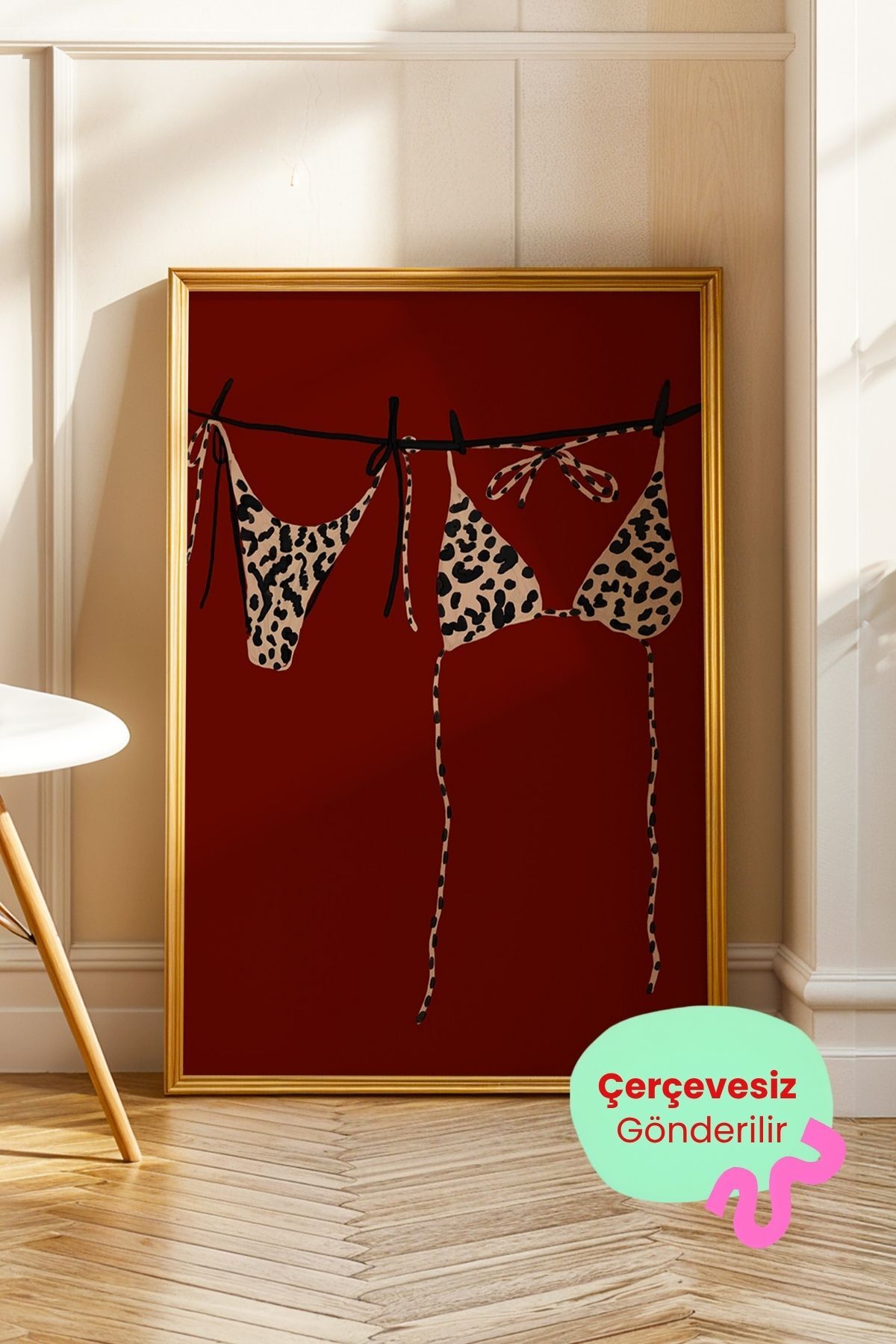 Leopar Desenli Bikini Modern Tablo Poster Kadın Temalı Duvar Dekoru Çerçevesiz