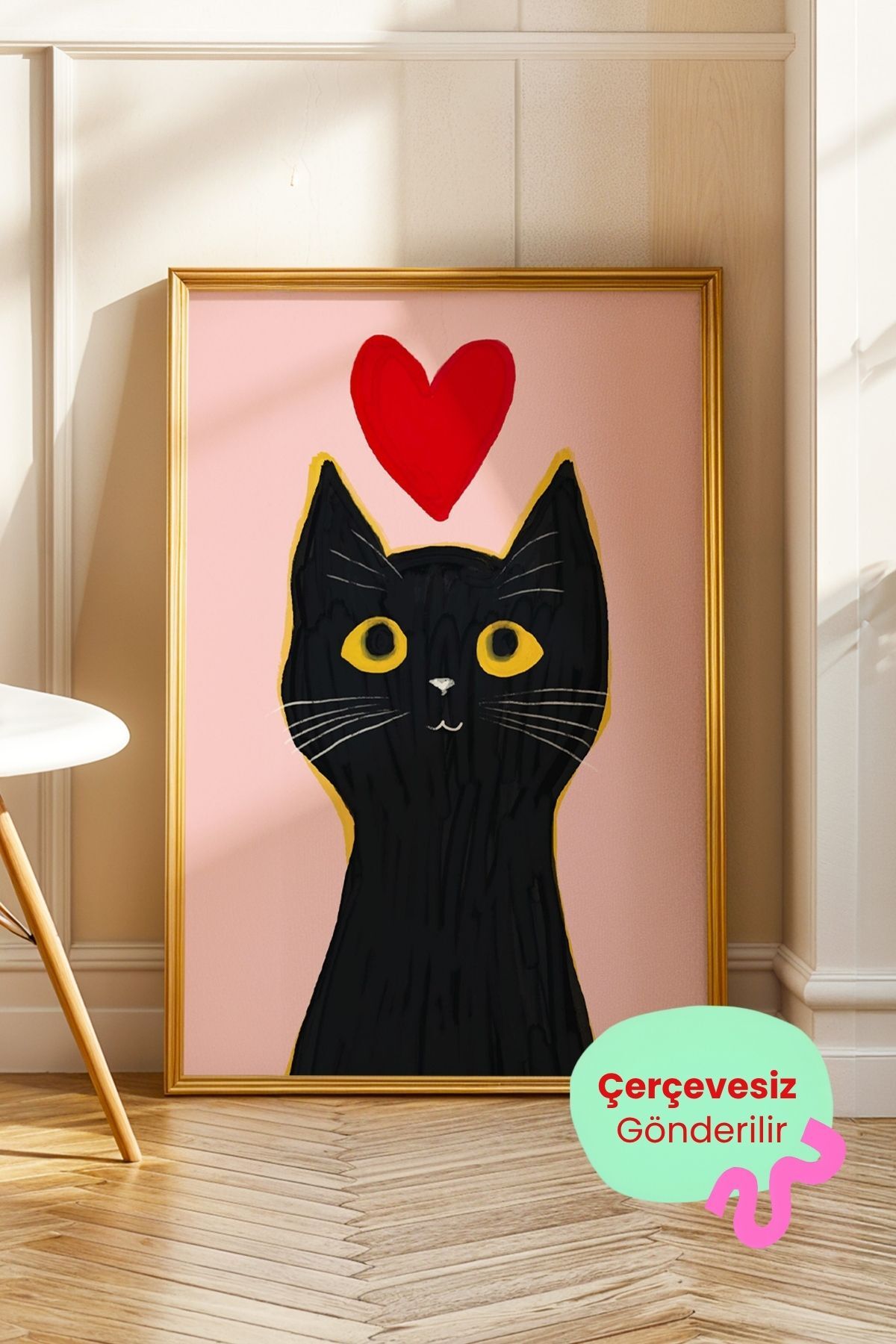 Siyah Kedi Tablo Modern Kedi Poster Dekoratif Duvar Dekoru Çerçevesiz