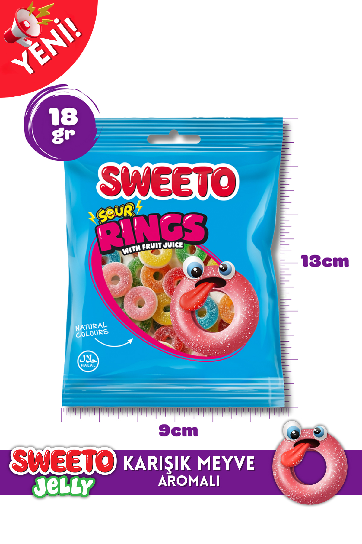 SWEETO Jelly Ekşi Halkalar (Sour Rings) Meyve Aromalı Ekşi Yumuşak