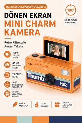 RoseandRoses Mini Charm Kamera Dönen Ekran Flaşlı Selfie Video Vlog Kamerası ...