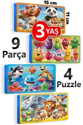 EVAKANCA 9 Parçalı 4 Adet Kalın Puzzle 2-3 Yaş Yapboz Yaban Deniz Hayvanları ...