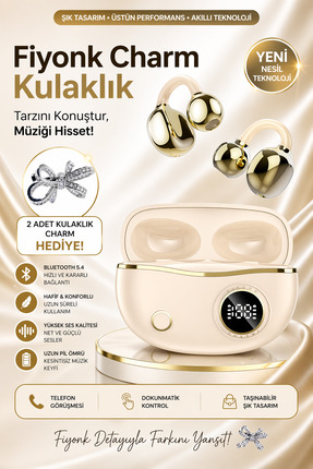 RoseandRoses Fiyonk Charm Hediyeli Klips Tasarımlı Kablosuz Kulaklık