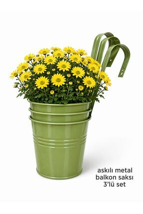 NATURELMETAL GALVANİZ METAL ASKILI BALKON BAHÇE SAKSI ÜÇLÜ SET FİYATIDIR
