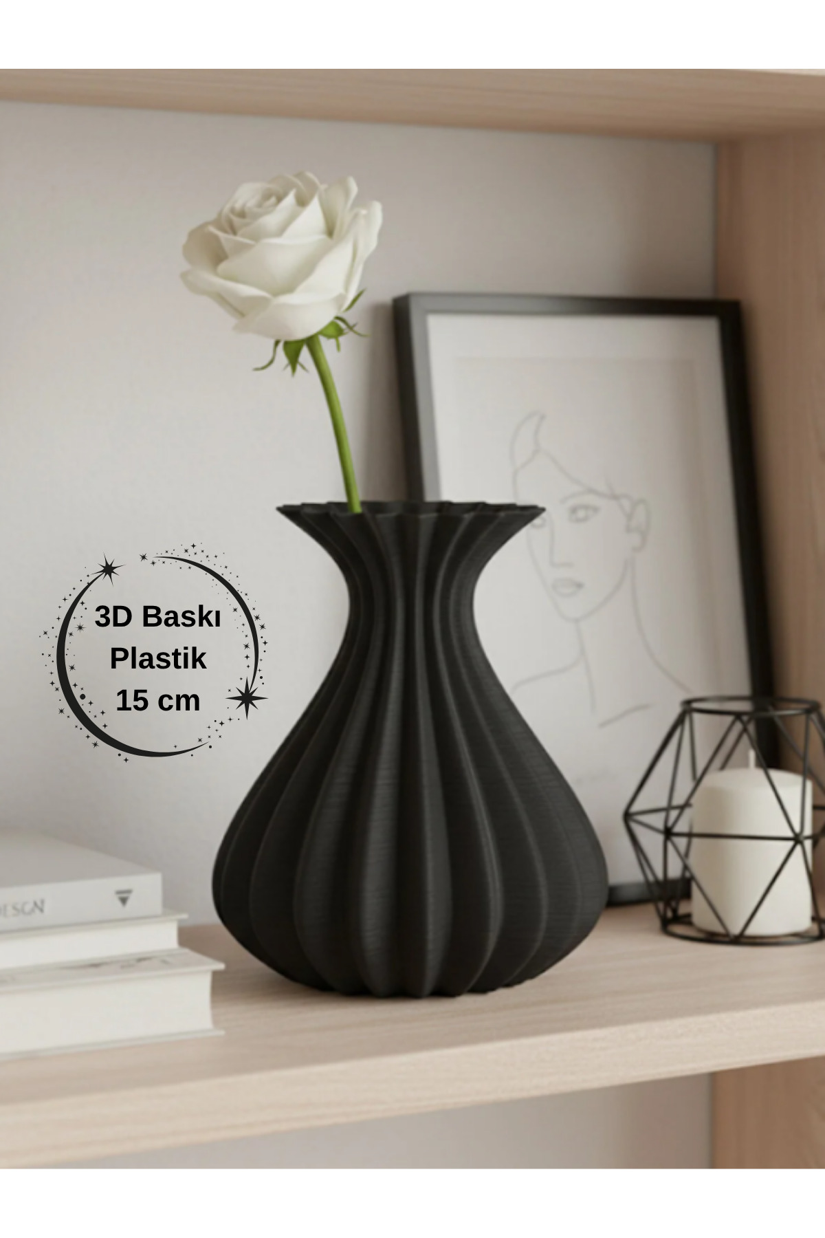 Vase Modern Aesthetic 3D Printing Decorative, Bohemian BLACK, --15cm-- Plastic
