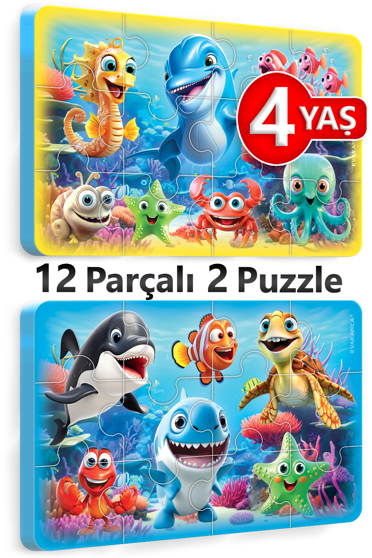 12 Pieces Thick EVA Puzzle 2-Piece Sea Animals