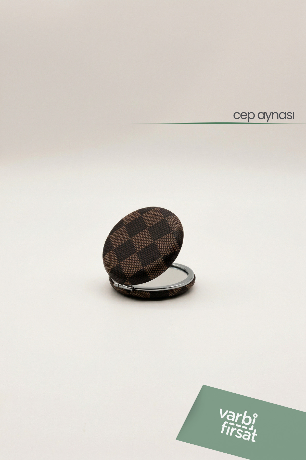 Round Patterned Folding Pocket Mirror | Double-Sided Portable Makeup Mirror - Brown