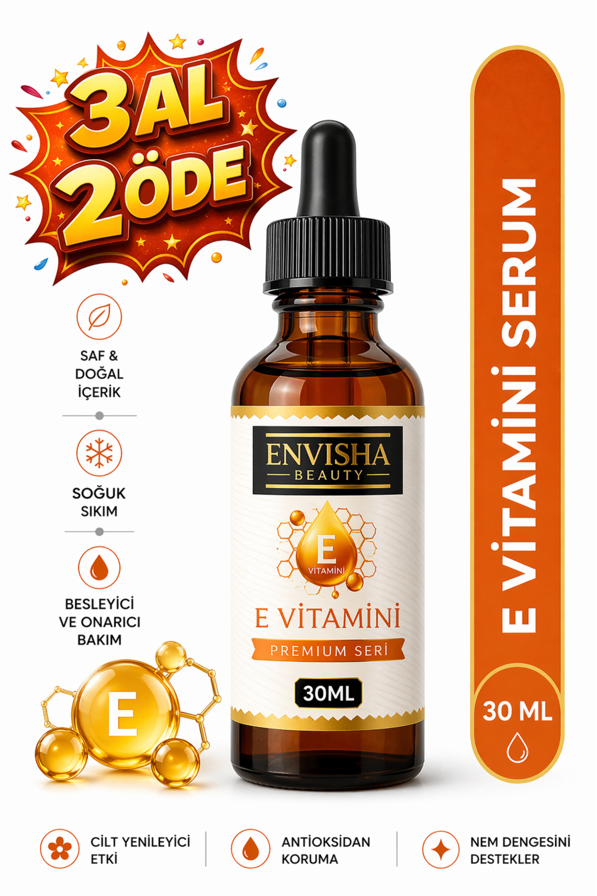 Envisha Beauty E Vitamini 30 ML Kaş Kirpik Bakımı, Cilt Besleyici & Nemlendirici Bakım - Fiyatı, Yorumları