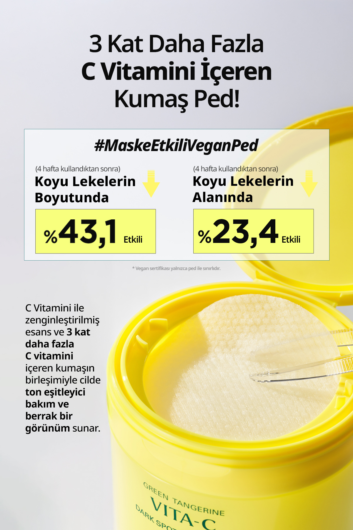 Yeşil Mandalina Özlü, Leke Karşıtı Tonik Ped GOODAL Green Tangerine Vita C Dark Spot Care Pad α 70Ad — 6929 — تصویر 5 از 9