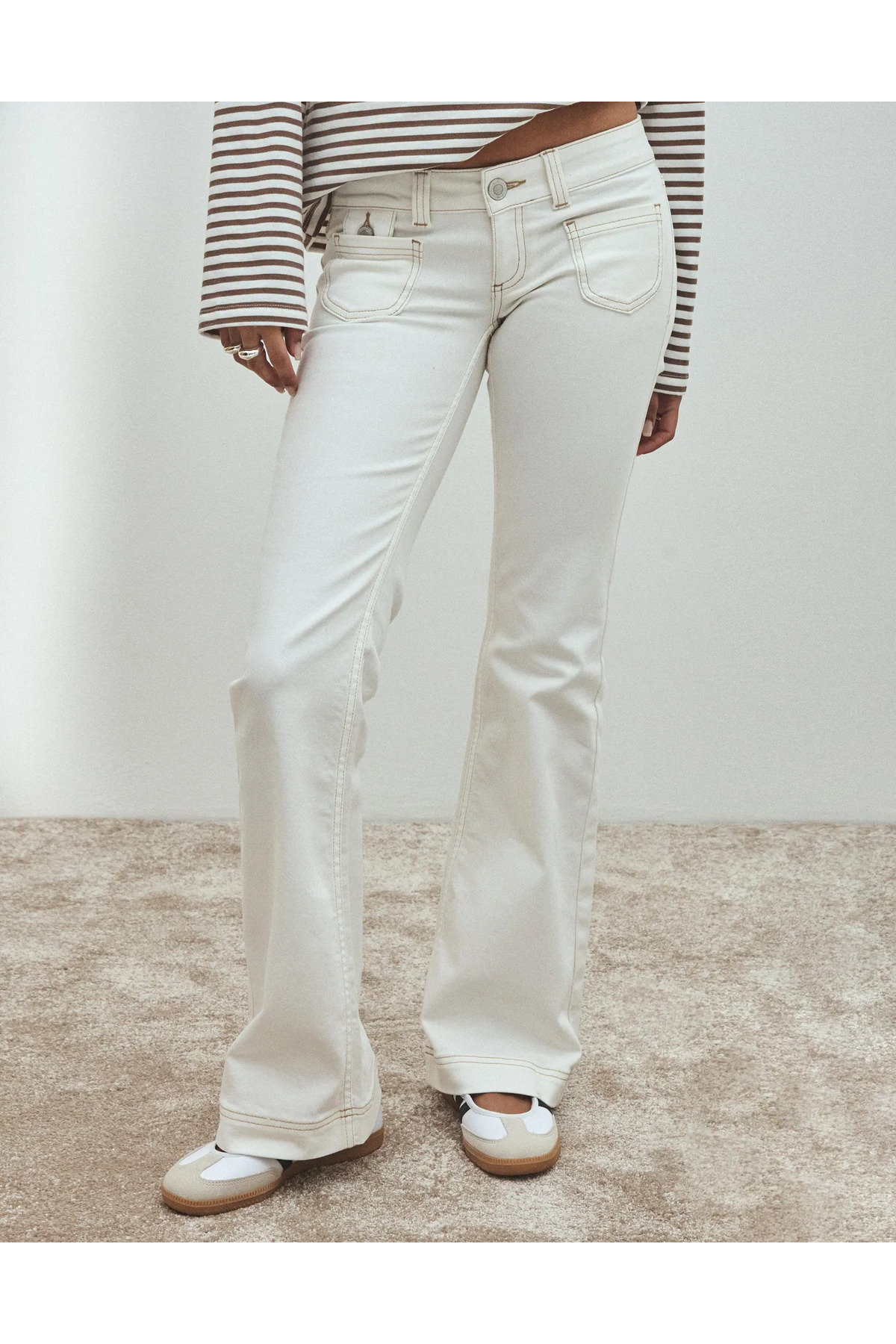 messygirl Minş Double Pocket Slim Fit Low Waist Flared Trousers
