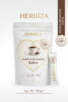 HERBİZA İnulin Bromelain Kahvesi Kafeinsiz Katkısız Şekersiz Diyet Kahve 90 Gr