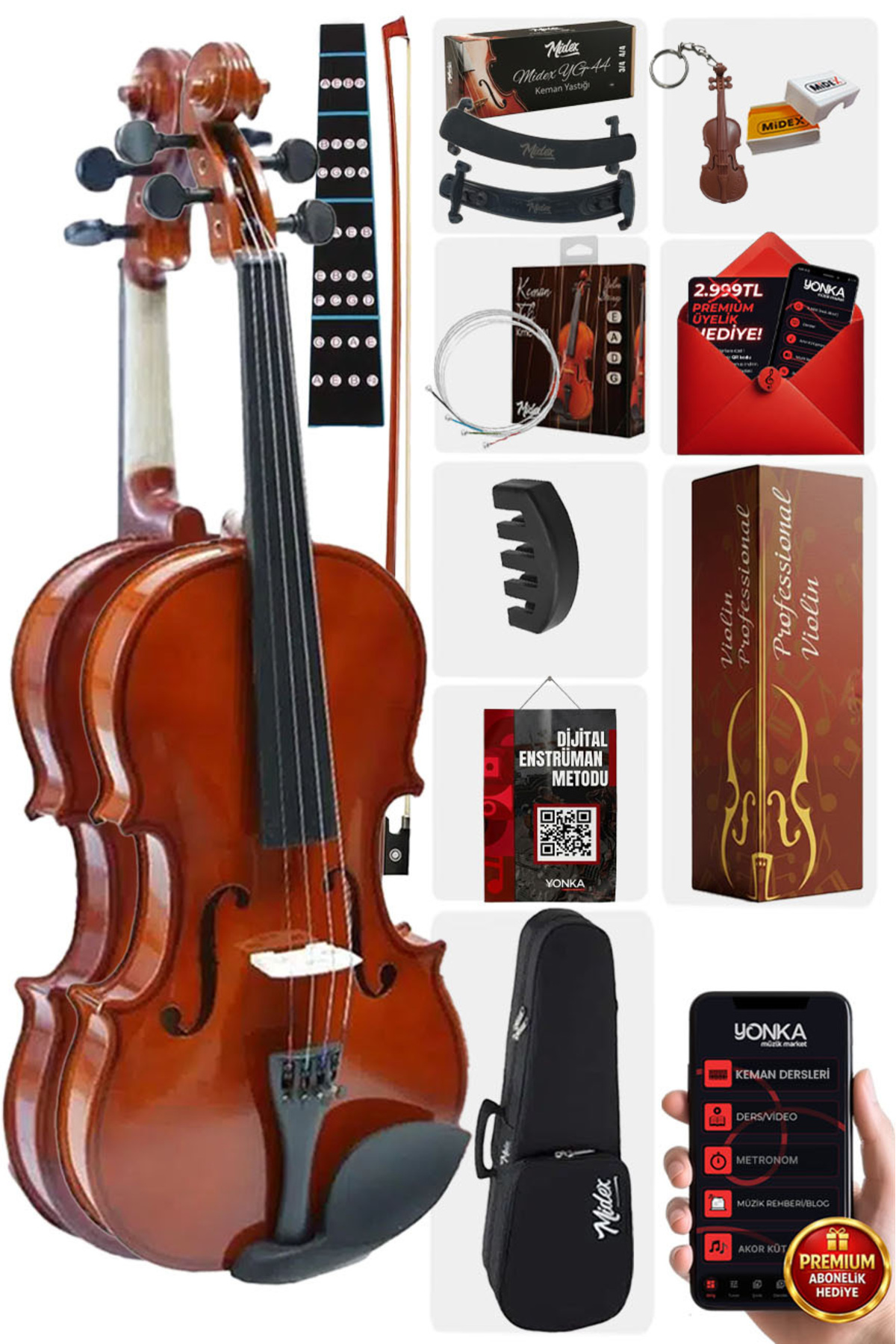 Midex Cvl-744-tys Profesyonel 4/4 Keman Seti (YASTIK TEL REÇİNE