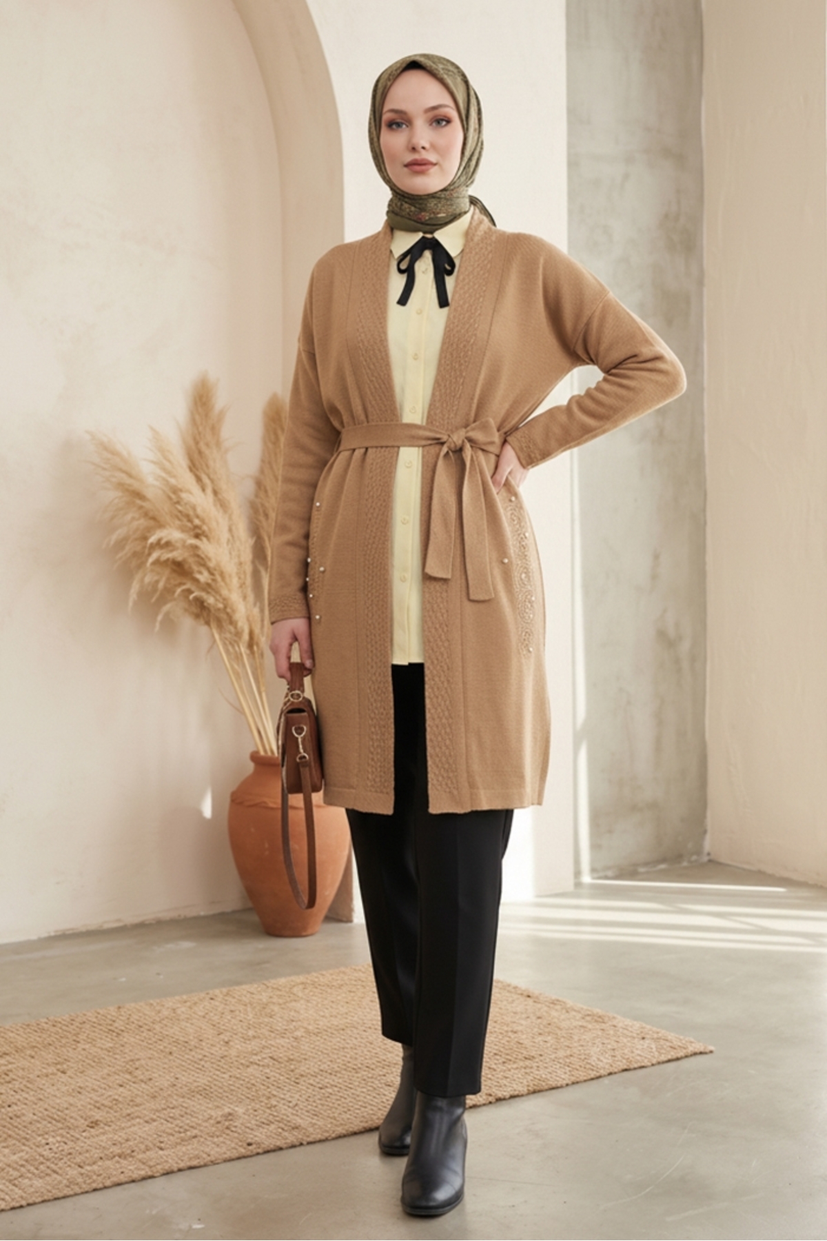Buğlem Embroidered Knitwear Cardigan 1192-Mink