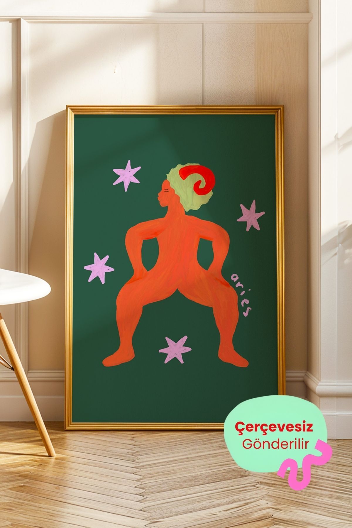 Koç Burcu Tablo Modern Astroloji İllüstrasyon Poster Duvar Dekoru Çerçevesiz