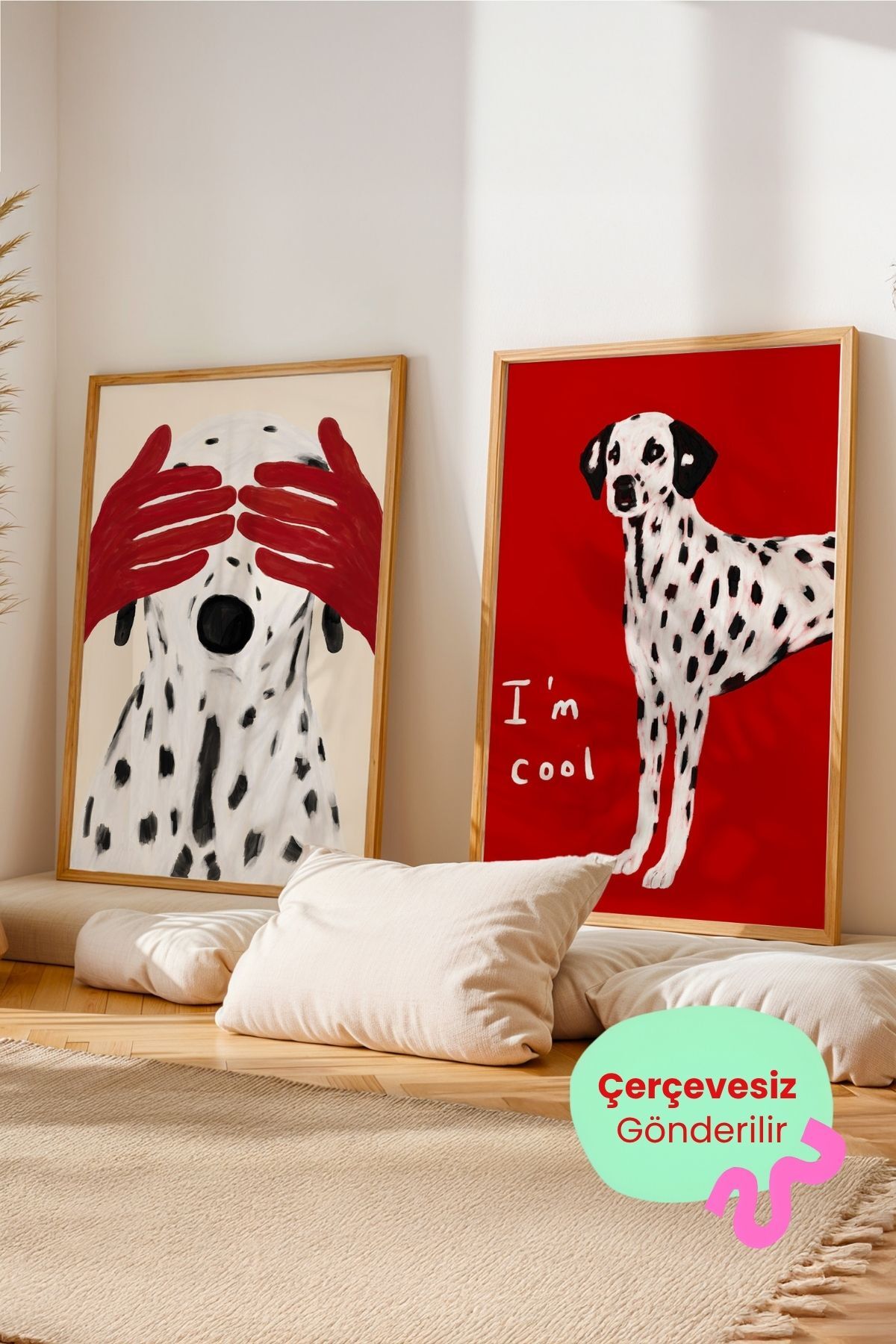 2’li Dalmaçyalı Köpek Tablo Poster Seti Modern Duvar Dekoru Çerçevesiz