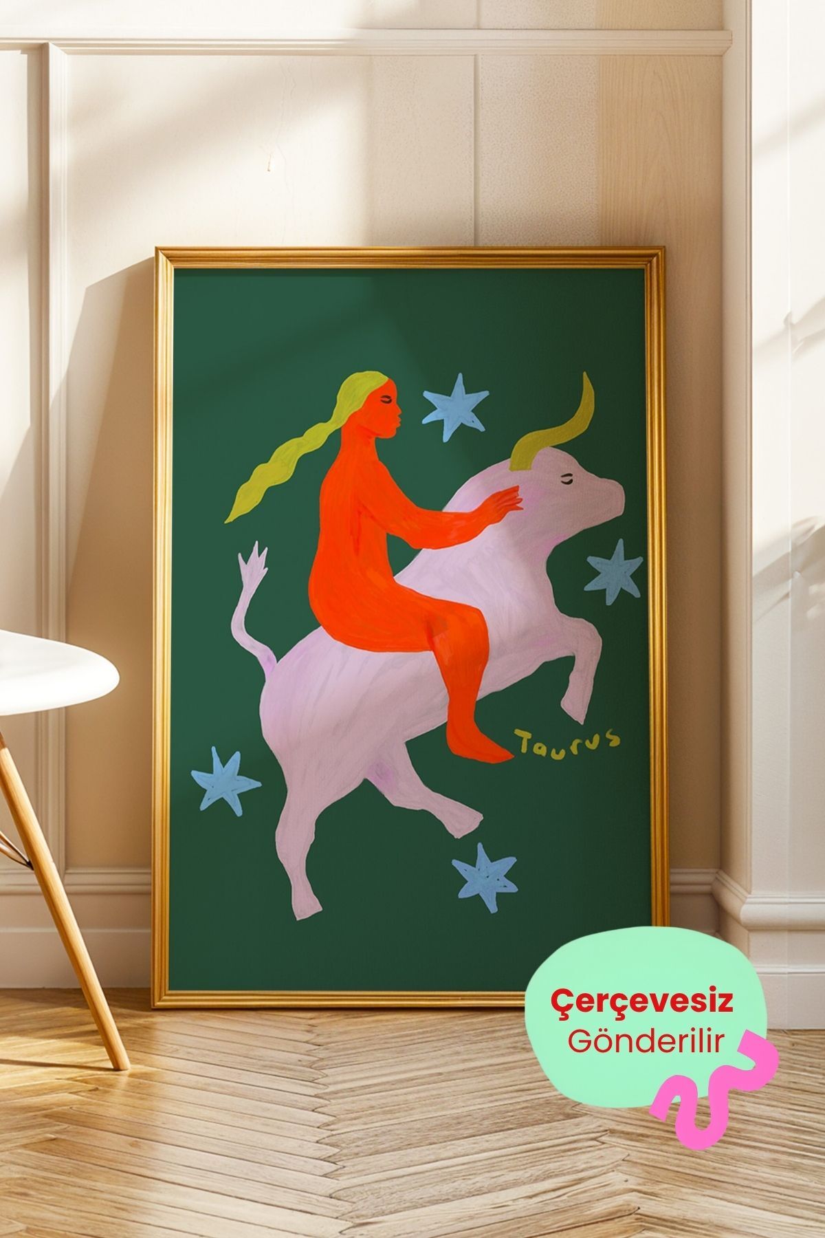 Boğa Burcu Tablo Modern Astroloji İllüstrasyon Poster Duvar Dekoru Çerçevesiz