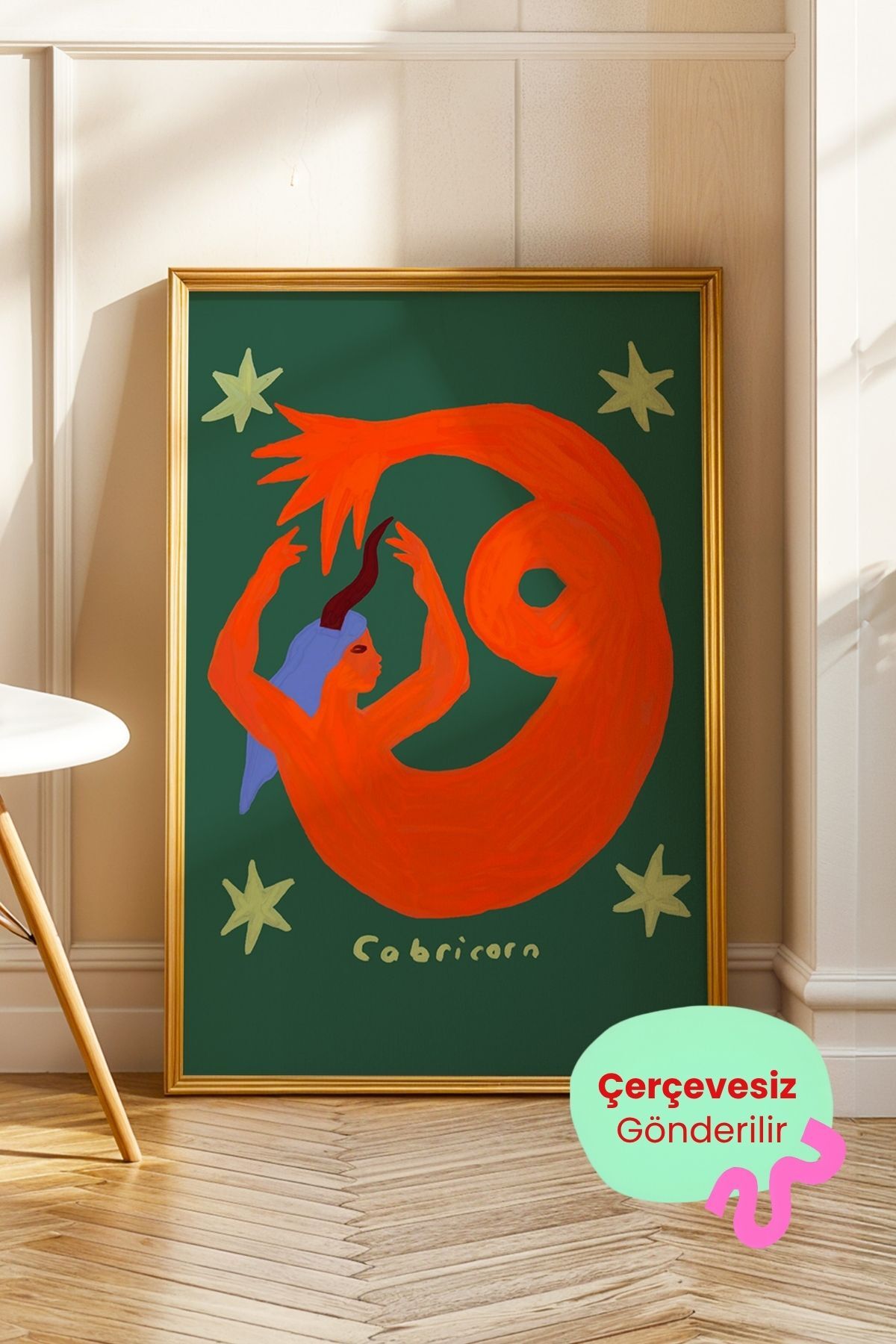 Oğlak Burcu Tablo Modern Astroloji Poster Figürlü Duvar Dekoru Çerçevesiz