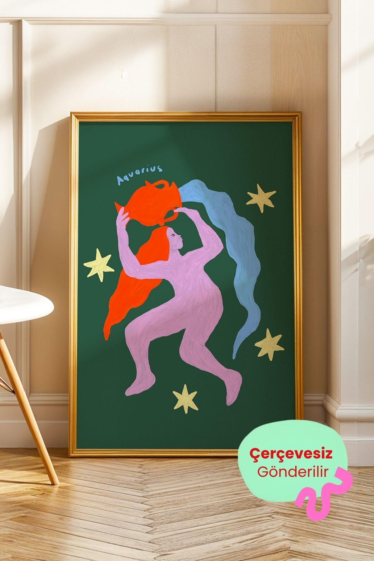 Kova Burcu Tablo Modern Astroloji İllüstrasyon Poster Duvar Dekoru Çerçevesiz