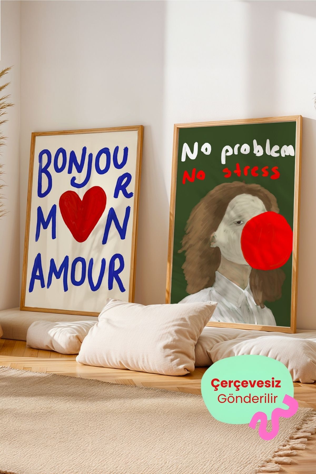 2’li Modern Tablo Poster Seti Yazılı ve Figürlü Salon Duvar Dekoru Çerçevesiz