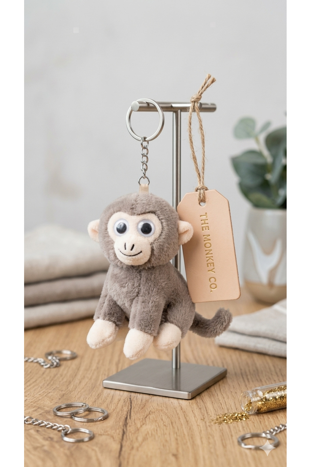Cute Plush Monkey Keychain with Squirt Eyes - Gift, Bag Accessory