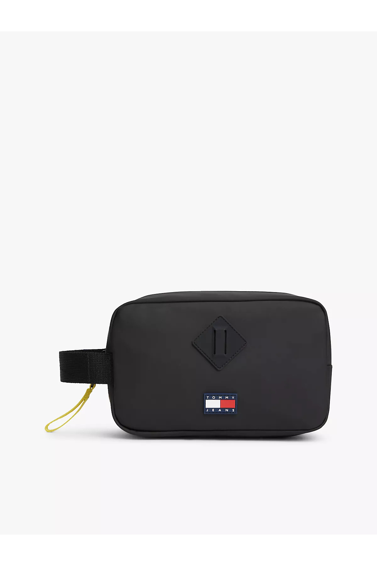 Tommy Hilfiger Erkek Kalın Kısa Kulp Deri Fermuar Kapama Siyah El Çantası