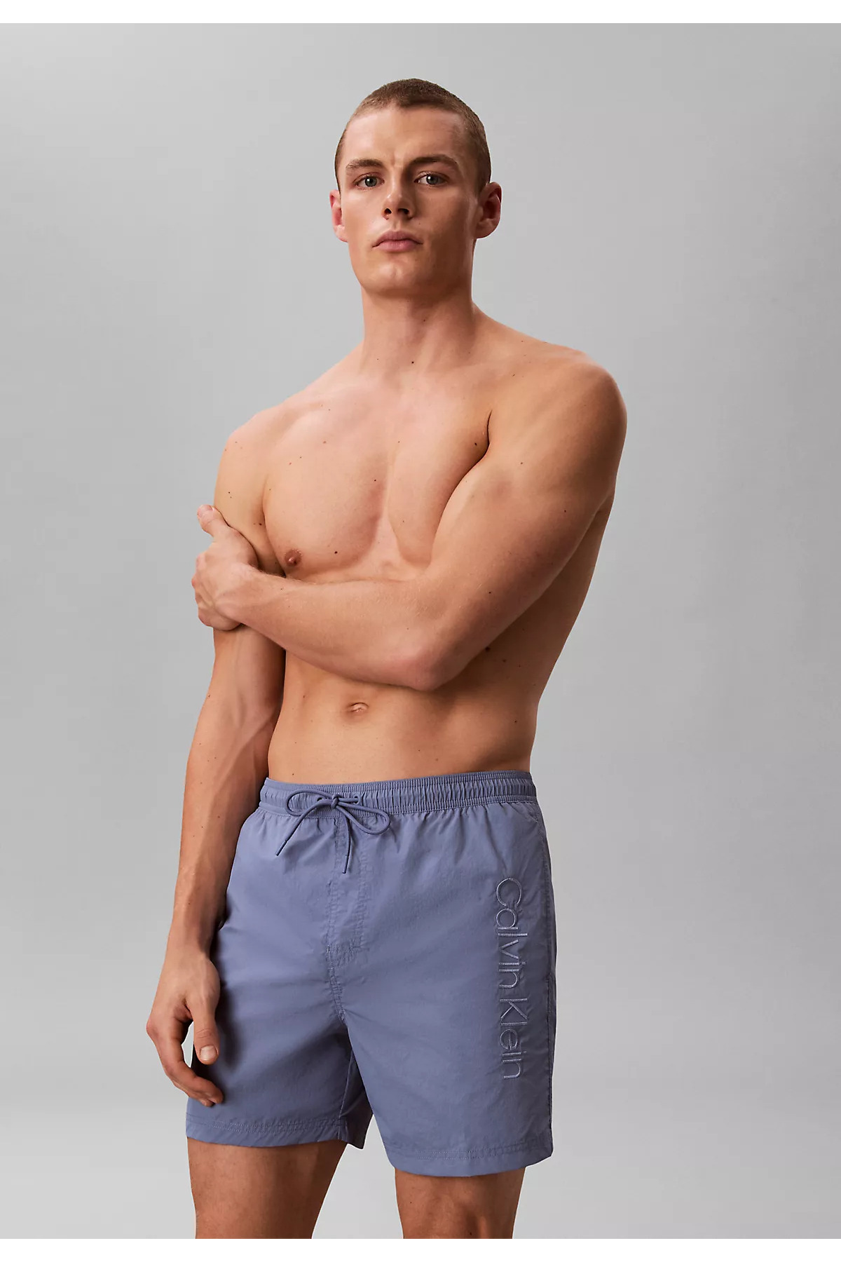 Calvin Klein Men's Regular Cut Lilac Swim Shorts with Elastic Waist and Drawstring, Logo Detail