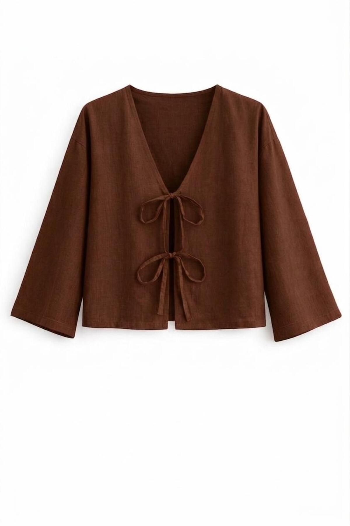 Front Tied Kimono Short Brown Tunic – Oversize, New Season, Comfortable Fit and Stylish Design